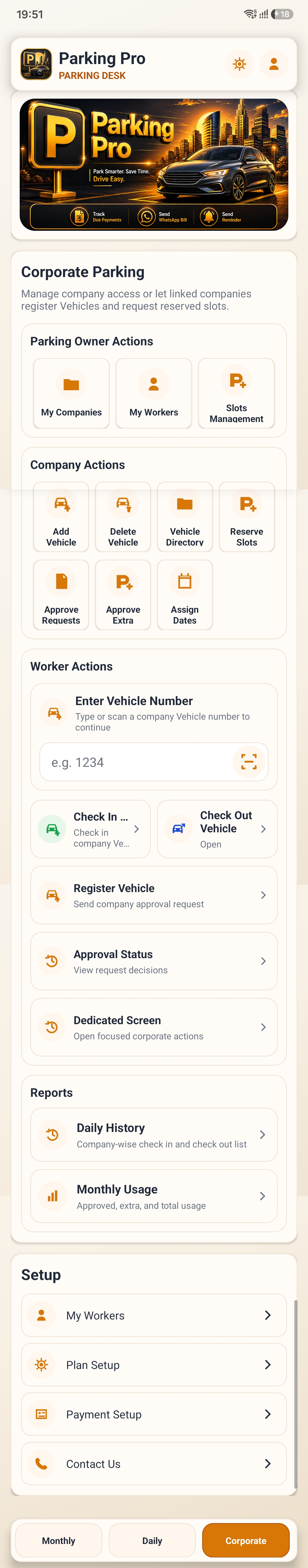Actual Parking Pro corporate parking dashboard