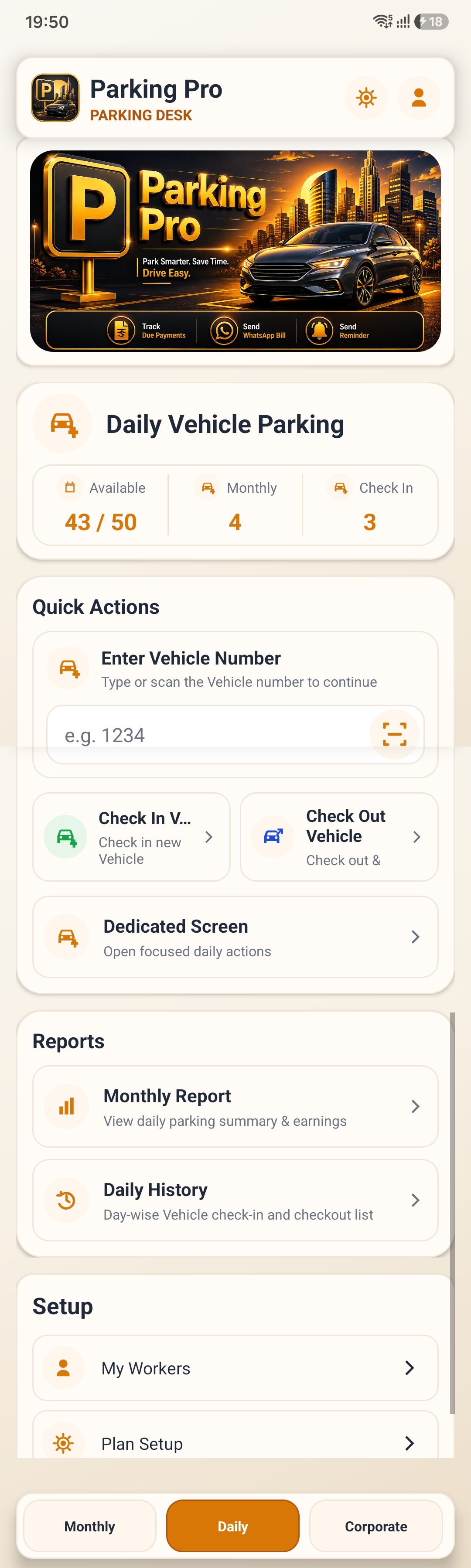 Actual Parking Pro daily parking dashboard